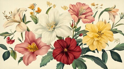 Vintage style floral design on a pale cream background. generative ai