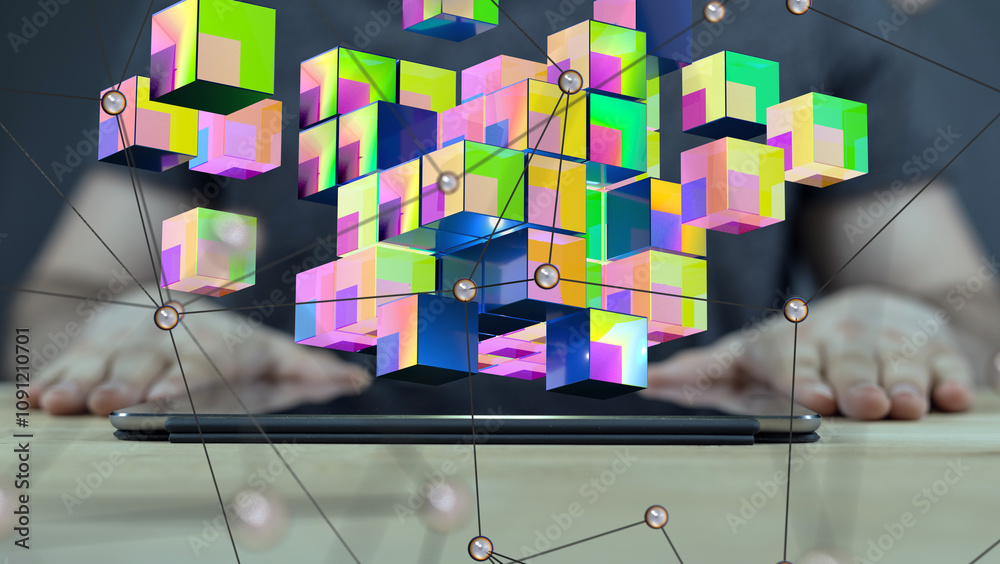 Aufkleber world neural network 3d illustration. big data and cybersecurity
