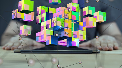 world Neural network 3D illustration. Big data and cybersecurity