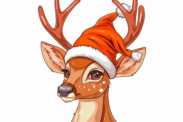 Festive Cartoon Christmas deer in red hat illustration