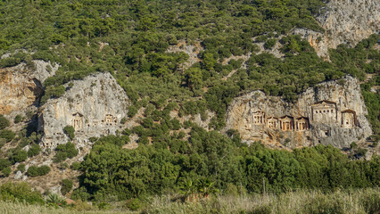 02_Panorama from Dalyan River to Lycian carved rock tomb, Turkey.