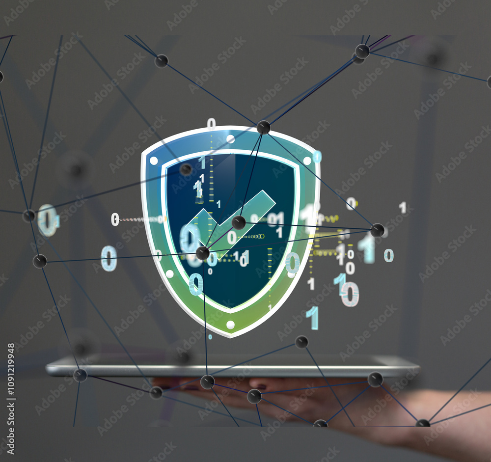 Poster Information technology protected with firewall, secure access and encryption against cyber