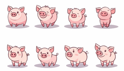 Obraz premium set of simple pig character vectors