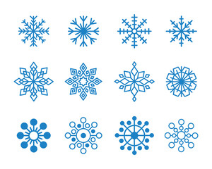 A collection of snowflake patterns, winter snowflake designs, a variety of intricate and unique snowflake shapes suitable for a winter themed decoration design or set
