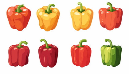 Peppers. Sweet red bell pepper, raw paprika vegetarian healthy ingredient, set vector illustration
