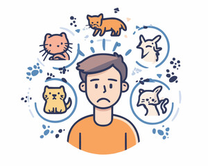 Human phobia or anxiety, psychology, zoophobia mental problem line color icon. Mental disorder, phobia or animals fear outline vector sign. Psychology problem outline sign with man scared of pets