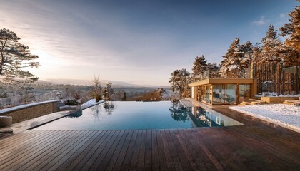 Fototapeta premium Modern Winter Retreat: A Glass Home in a Snowy Wonderland