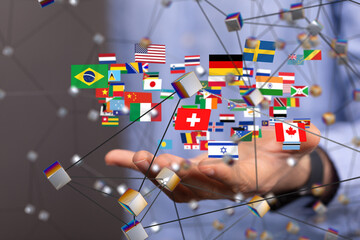 World map with all states and their flags,3d render.