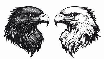 Eagle heads heads black and white vector, Head of an eagle in the form of the stylized tattoo. Eagle Mascot Vector Illustration