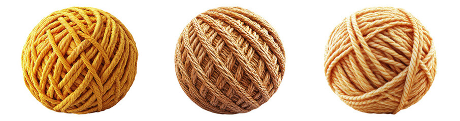 Obraz premium Yellow and Brown Yarn Balls on Transparent Background