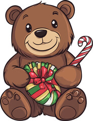 Fototapeta premium Bear with Christmas candy isolated cartoon animal