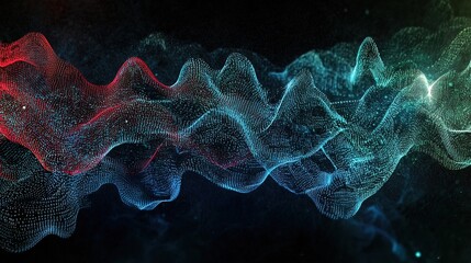 Fototapeta premium Abstract colorful wave particles flowing in dark space. (1)