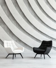 Black and White Chairs with Textured Wall in Modern Setting