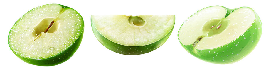 Fresh Green Apple Slices on Transparent Background