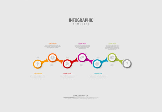 Colorful horizontal timeline template with seven milestones