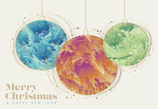 Christmas minimalist card layout template with three christmas abstract decorations