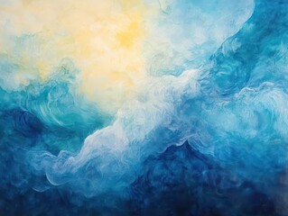 Fototapeta premium soft abstract watercolor blending myriad shades of blue, creating a tranquil, ethereal background that evokes the serene depths of the ocean and sky