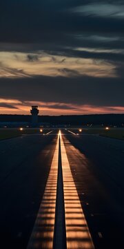 Runway Reflections at Dawn Under Dramatic Skies