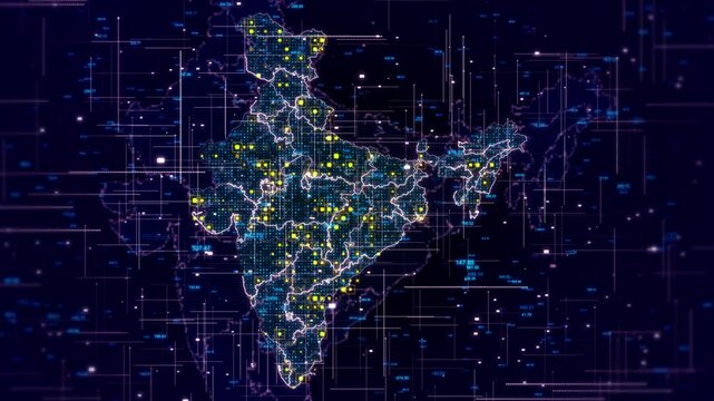Digital map of India Indian futuristic background. world map, world dots connecting line, global wireframe connect political economic financial events. network, Business technology presentation 3D 4K