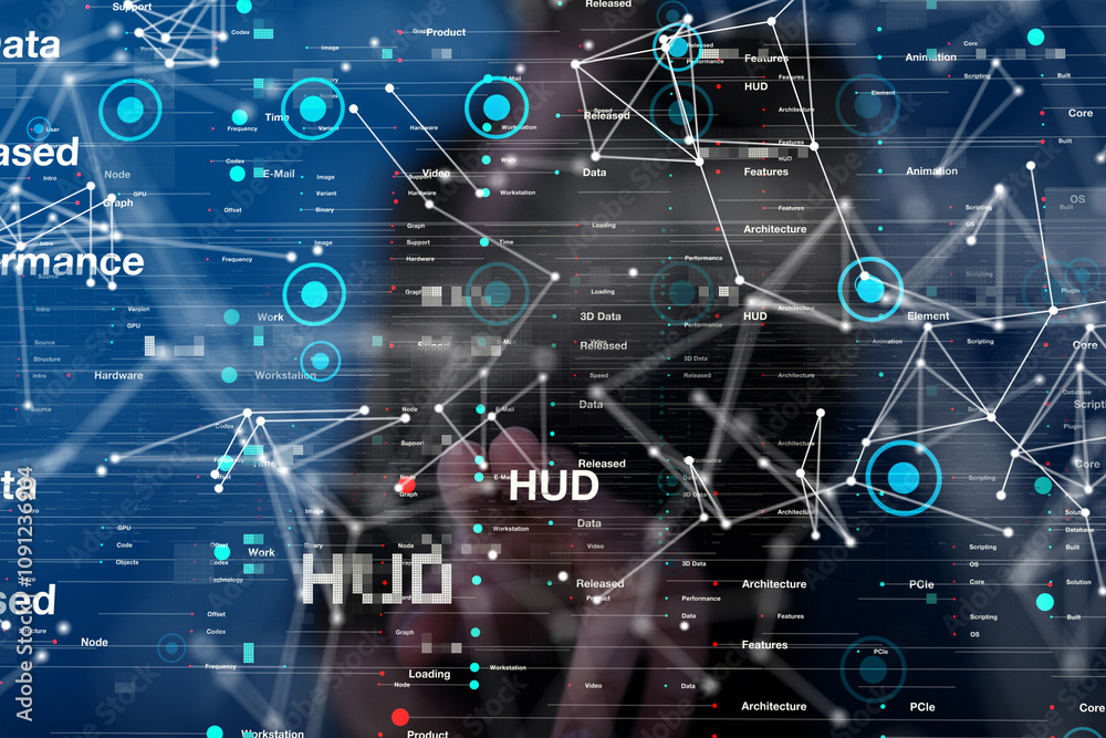 Aufkleber Neural network 3D illustration. Big data and cybersecurity