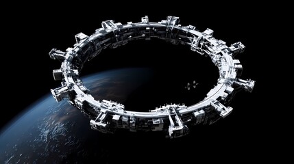 Fototapeta premium digital technology universe ring space station illustration poster background