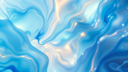 Obraz premium Abstract liquid art in shades of blue and gold creates a dreamy and fluid visual experience, evoking a sense of movement and luxury.