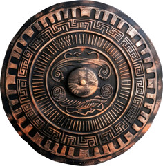 Ancient bronze shield with intricate carvings