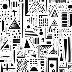Obraz premium Abstract Black-and-White Pattern of Overlapping Triangles and Lines