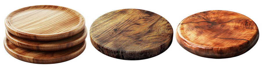 Assorted Wooden Coasters on Transparent Background