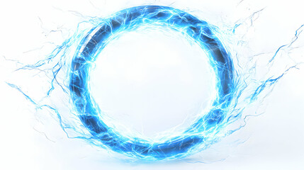 Abstract 3D Render of a Glowing Blue Electric Ring, Energetic Circular Energy Flowing Dynamically on White Background