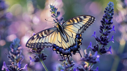 Obraz premium Butterfly on Lavender Flowers Macro Photography Spring Bloom Insect Nature Garden Wildlife