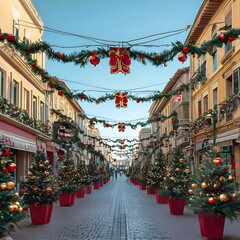 Obraz premium christmas street in the city, decorated, home , neighborhood 