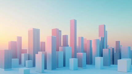 Fototapeta premium Futuristic Skyline with Geometric Structures and Soft Pastel Colors in a Dreamlike Setting Capturing the Essence of Urban Landscape and Modern Architecture