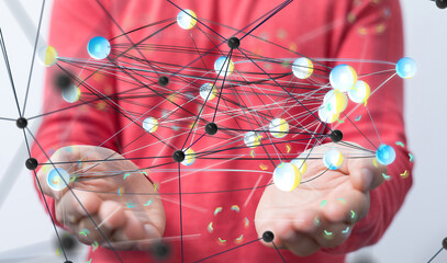 Digital cyberspace with particles and Digital data network connections concept.