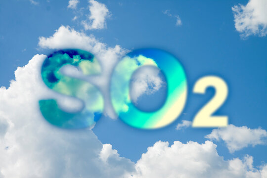 DANGEROUS SULFUR DIOXIDE SO2 IN THE AIR - Concept with clody sky and text - Sulfur dioxide is a major air pollutant.