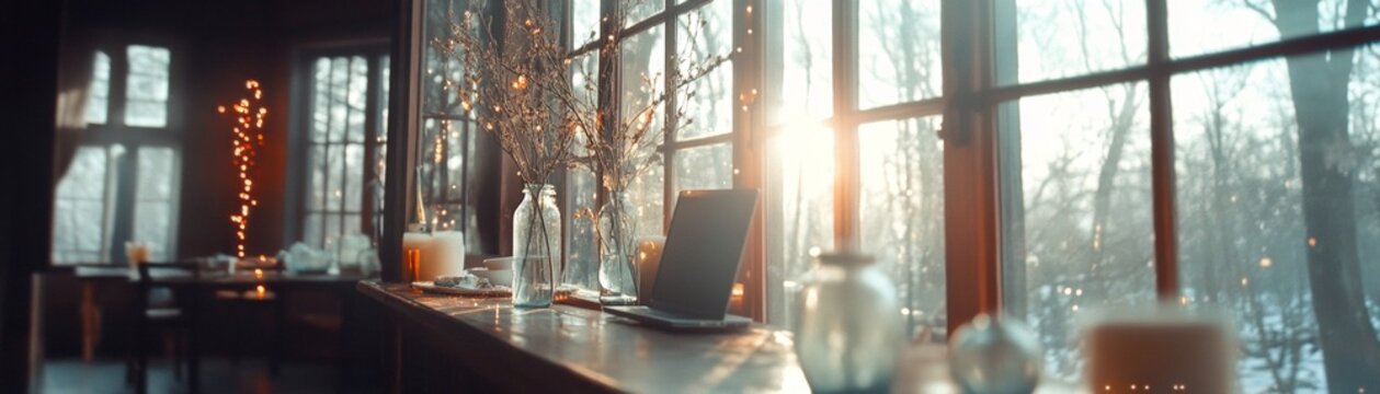 Family gathered around laptop browsing Christmas deals in cozy room