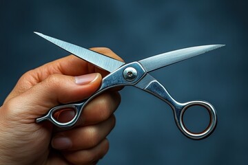 A tailor’s hand holds pinking shears. On grey background. Professional close-up shot with Canon EF 50mm f/1.2L USM lens on a Canon EOS 5D Mark IV