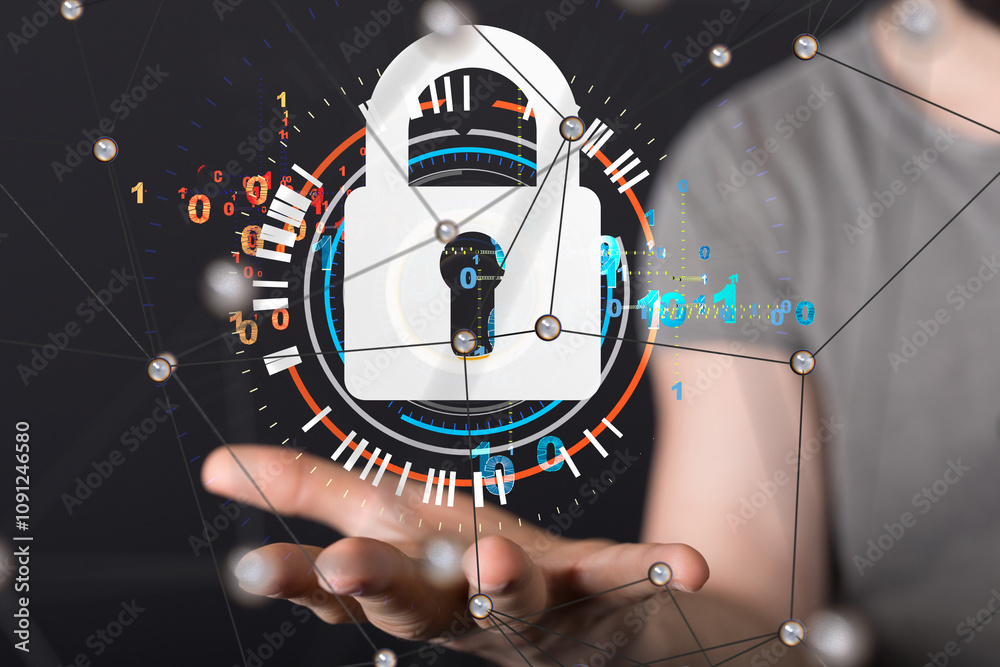 Aufkleber Information technology protected with firewall, secure access and encryption against cyber