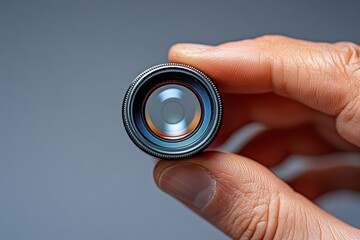 Lens Adapter. Close-up of hand holding camera lens accessory for photo