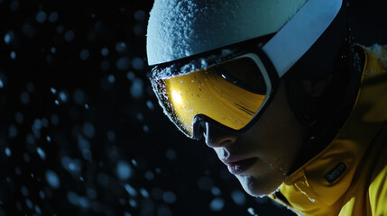 Winter athlete braving the snowy slopes at night