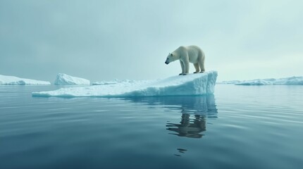 Fototapeta premium Solitary Polar Bear on Shrinking Iceberg in the Arctic.