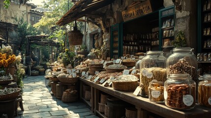Sunny Day at an Outdoor Spice and Herb Market