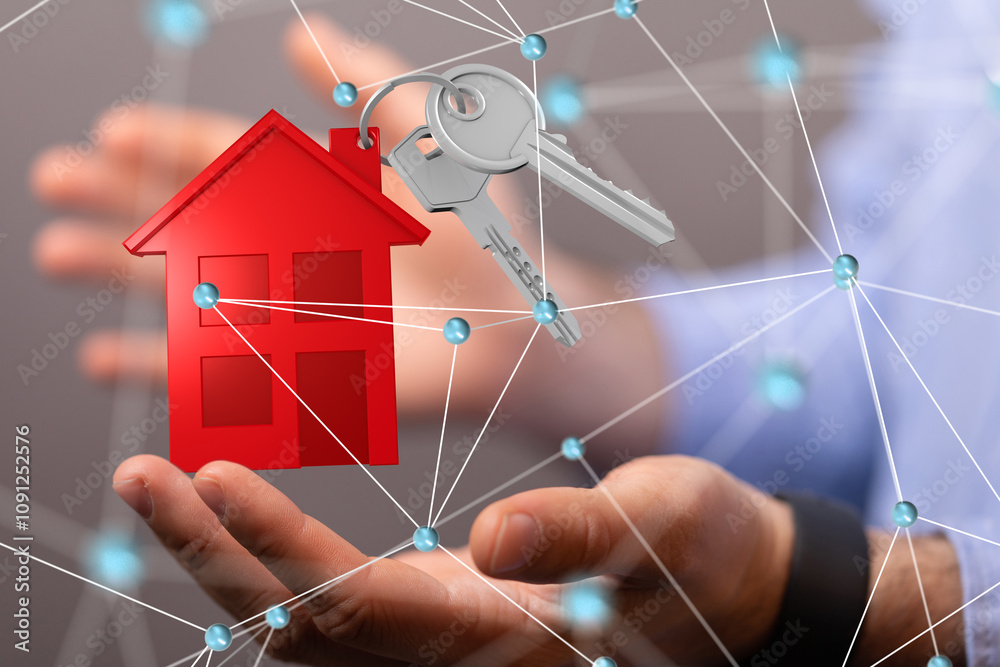 Poster home choice Big data and artificial intelligence concept. Machine learning and cyber mind domination