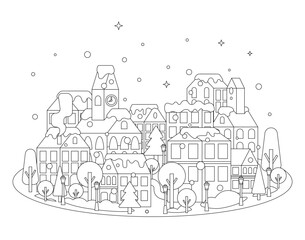 Obraz premium Winter european houses vector background. Christmas illustration.