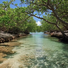 Obraz premium Aruba's Spanish Lagoon teems with mangroves.