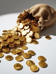 Money, profit, gold coins pour out of a canvas bag