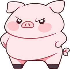 Naklejka premium Angry cartoon pig with intense expression
