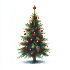 Fototapeta premium single isolated aquarel conifer/ christmas tree on white background