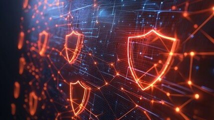 Fototapeta premium Cybersecurity Concept: Abstract Firewall Protection Against Spyware Threats in 3D Render with Radiant Colors on Isolated Dark Background