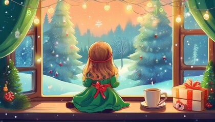 girl in the window with a gift